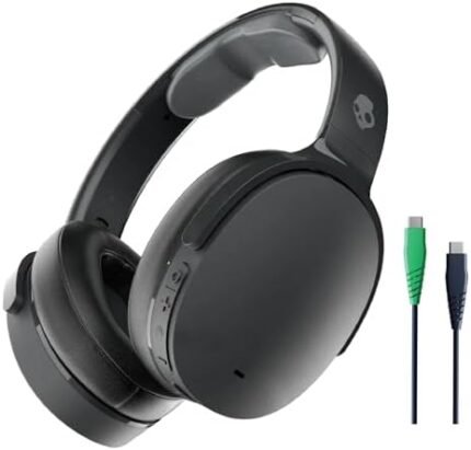 Skullcandy Hesh ANC Wireless Over-Ear Bluetooth Headphones with Charging Cable, Active Noise Cancelling, Up to 22 Hrs Battery, Foldable Lightweight Design, Microphone for iPhone Android - True Black