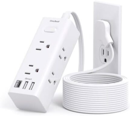 One Beat Reliable10Ft Extension Cord with Multiple Outlets,Flat Plug Power Strip Surge Protector with 10 Ft Long Cord,6 Outlet 3 USB Ports (1USB C),Multi Outlet Wall Plug for Travel,College,Dorm Essentials